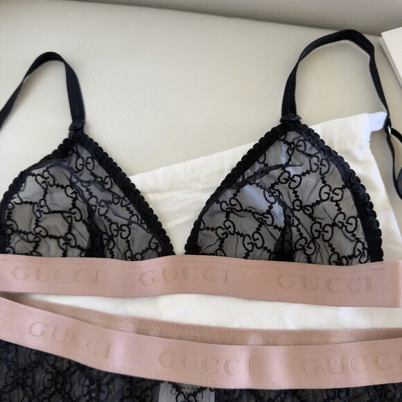 NWT GUCCI LINGERIE SET BLACK LACE GG SZ M 100% Authentic - Picture 5 of 9
